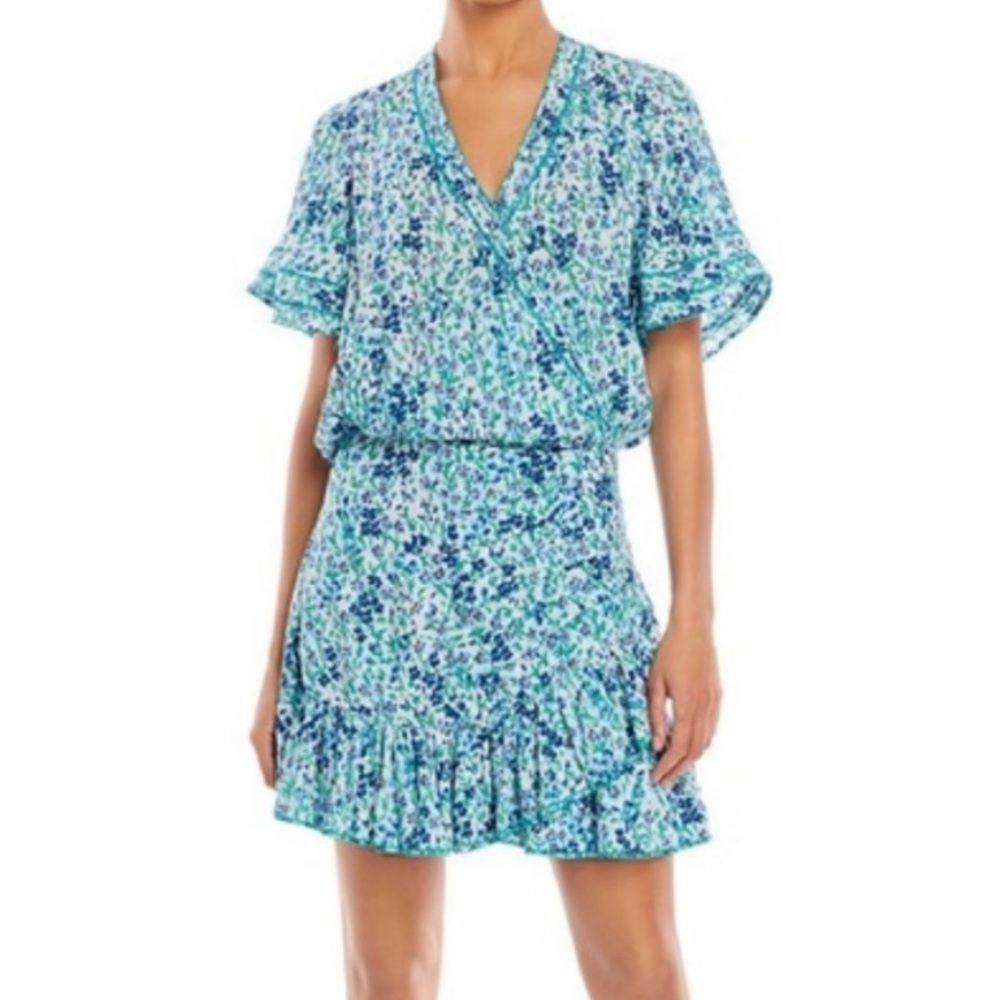 Poupette St Barth Mabelle Printed Mini Dress Blue Size Medium Resort Vacation
